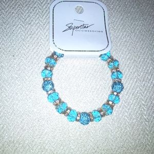 Stylish Aqua and gold bead stretch bracelet